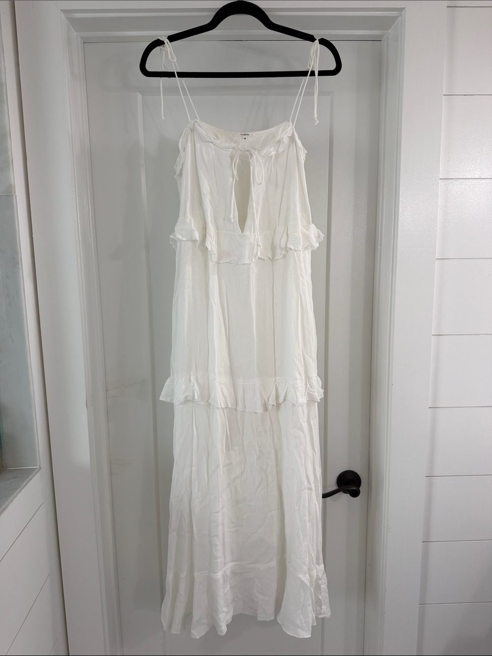 Tularosa White Tiered Ruffle Spaghetti Strap Maxi Dress